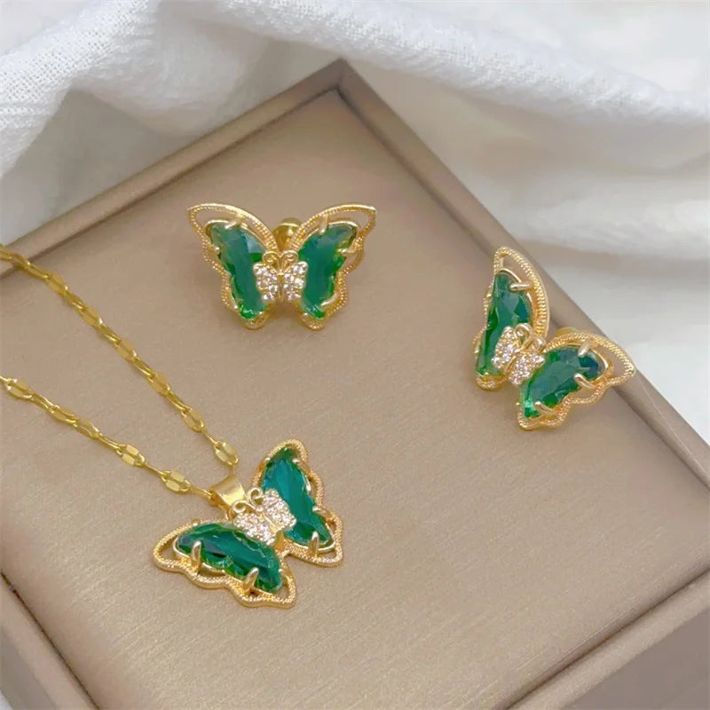 Butterfly Necklace Earrings Set Classic