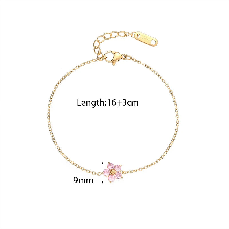 Stainless Steel 16K Gold Plated Colorful Cubic Zirconia Flower Bracelet