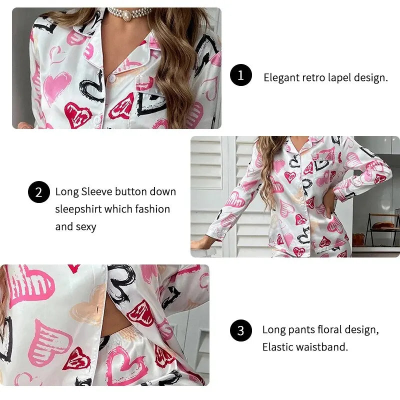 Teeba Heart Printed Pajama Set