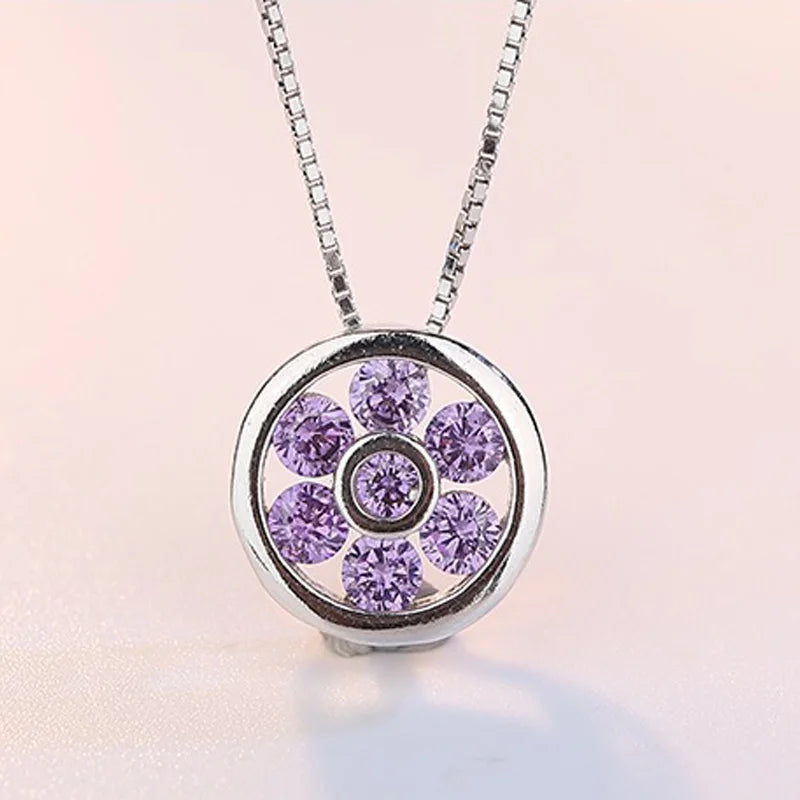 925 Sterling Silver Round Zircon Necklaces