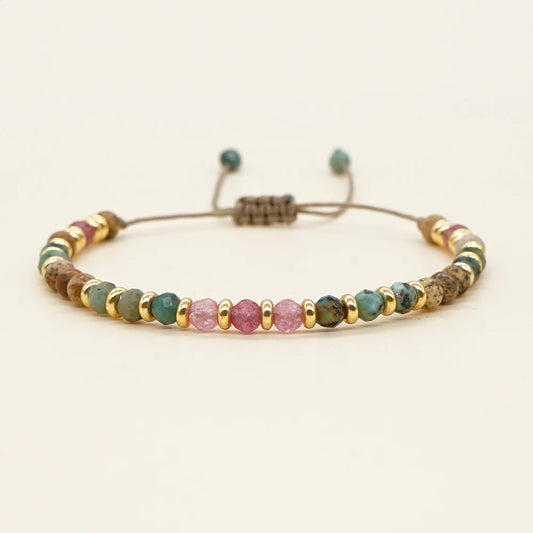 Natural Stone Bracelet Fashion Vintage Jewelry Gold Color Spacer Beaded Adjustable Bracelets