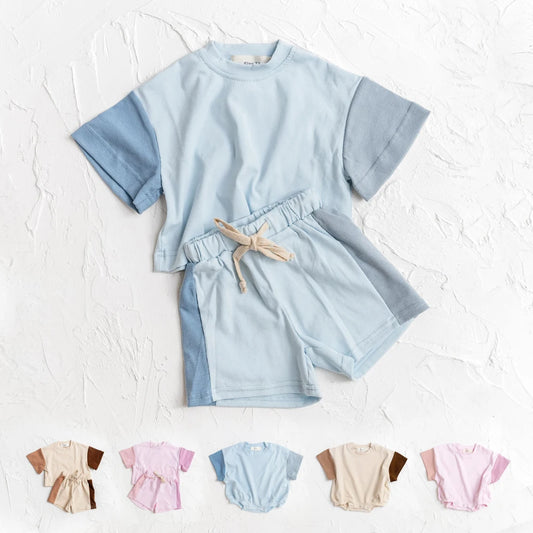 Sommer Kleinkind Mädchen Baumwolle Kurzarm Top + Shorts Set