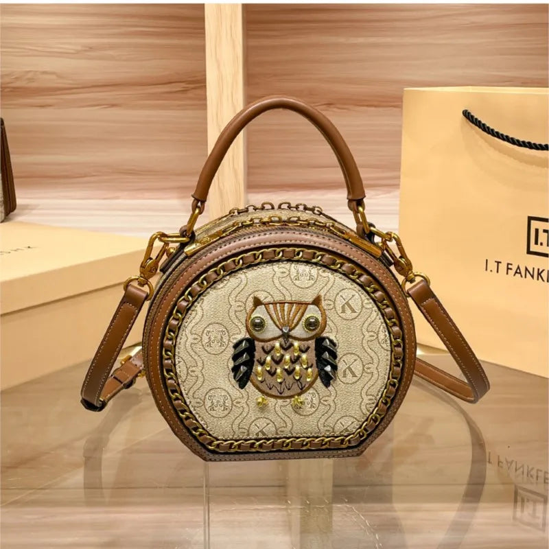 Handbag Light Luxury Handheld Round Bag 2024 Premium Genuine Leather