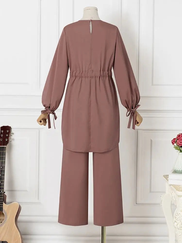 Zahra Matching Sets Long Sleeve Solid Color Tops And Loose Pant Suit