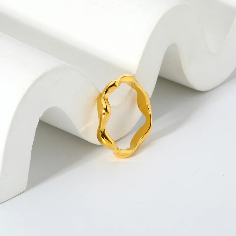 High Quality  Stainless Steel Wave Signet Rings