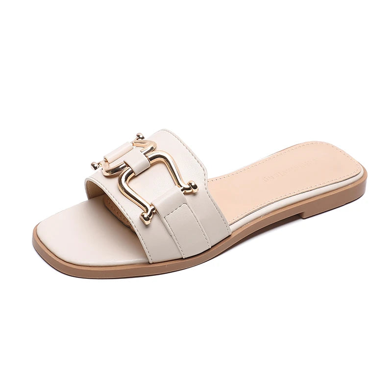 Women's Summer New Leather Fashion Round Toe Simple Solid Color Sandals