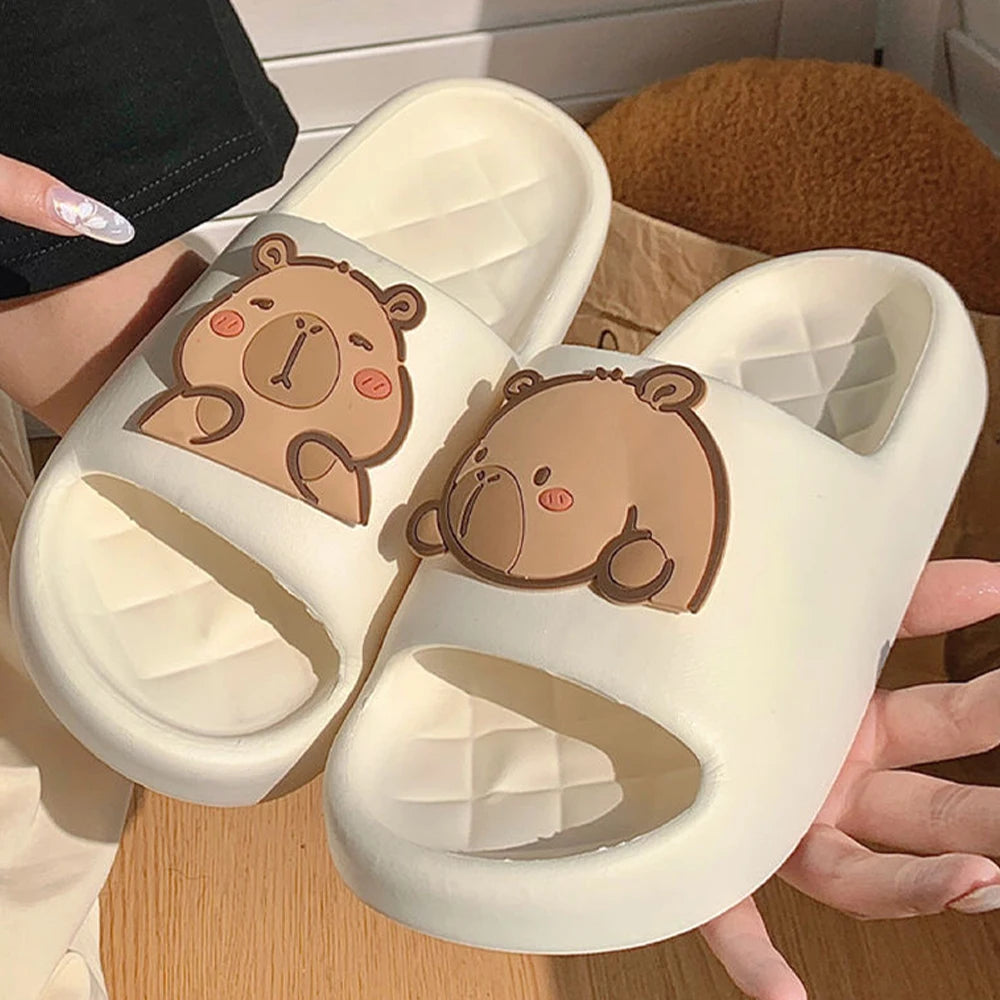 Cute Capybara Design Thick Sole Women Slippers Slides