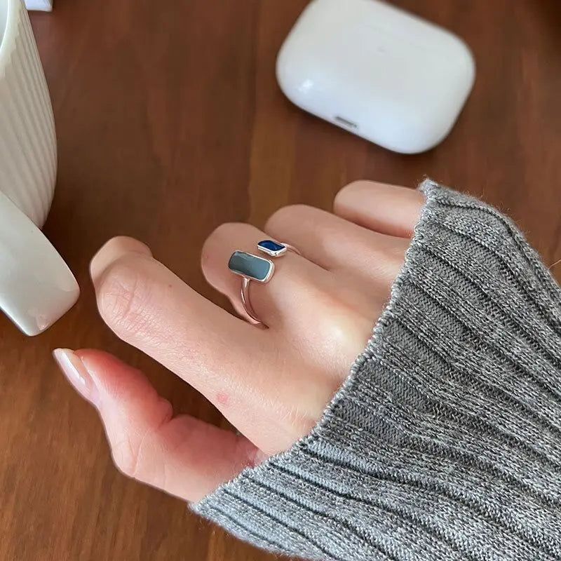 925 Sterling Silver Rectangle Geometry Ring