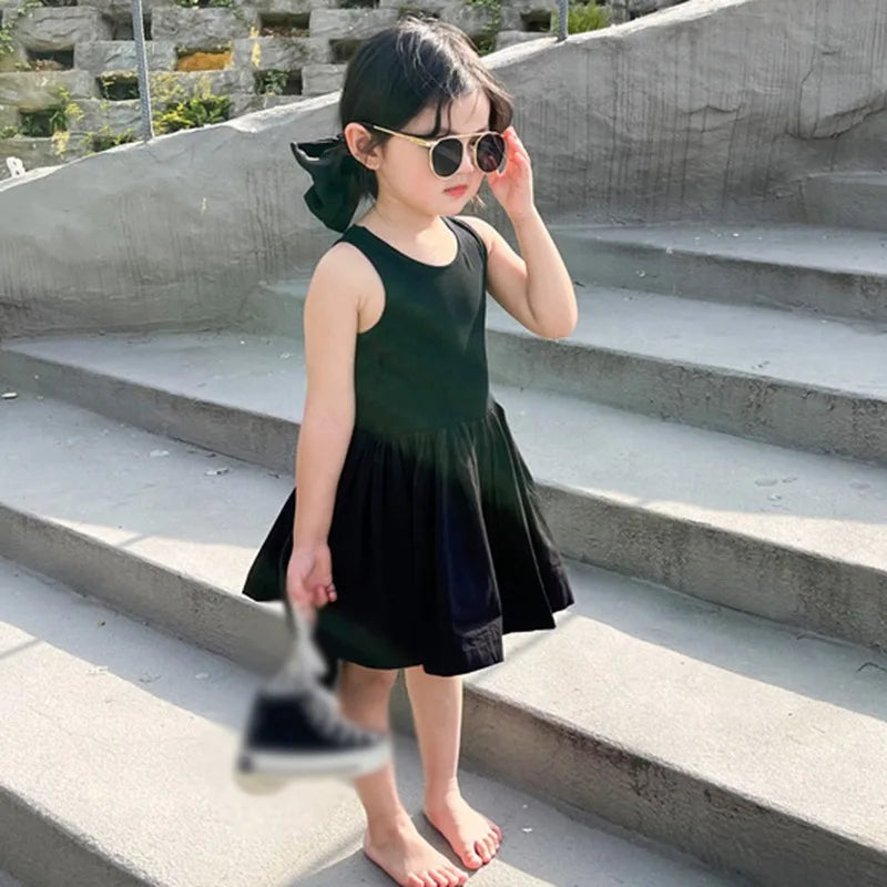 Black Sweet Cool Wind Cross Backless 1-7 Years girls Dress