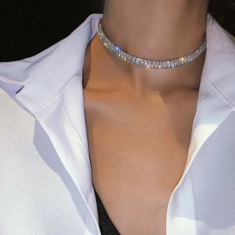 Luxury Shiny Zircon Square Choker Necklace