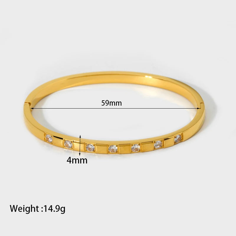 Light luxury Cubic Zirconia Bangles 18K Gold Plated Stainless Steel Bracelets