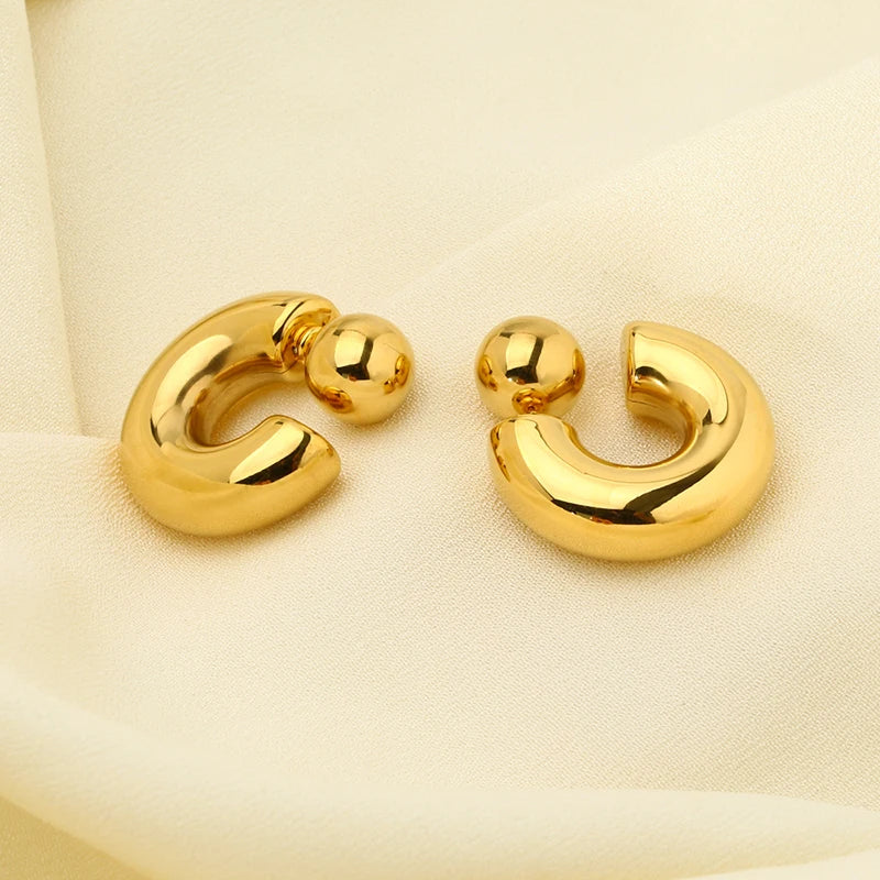 16K Gold Plated Stainless Steel Front Back Statement Hoop Earring