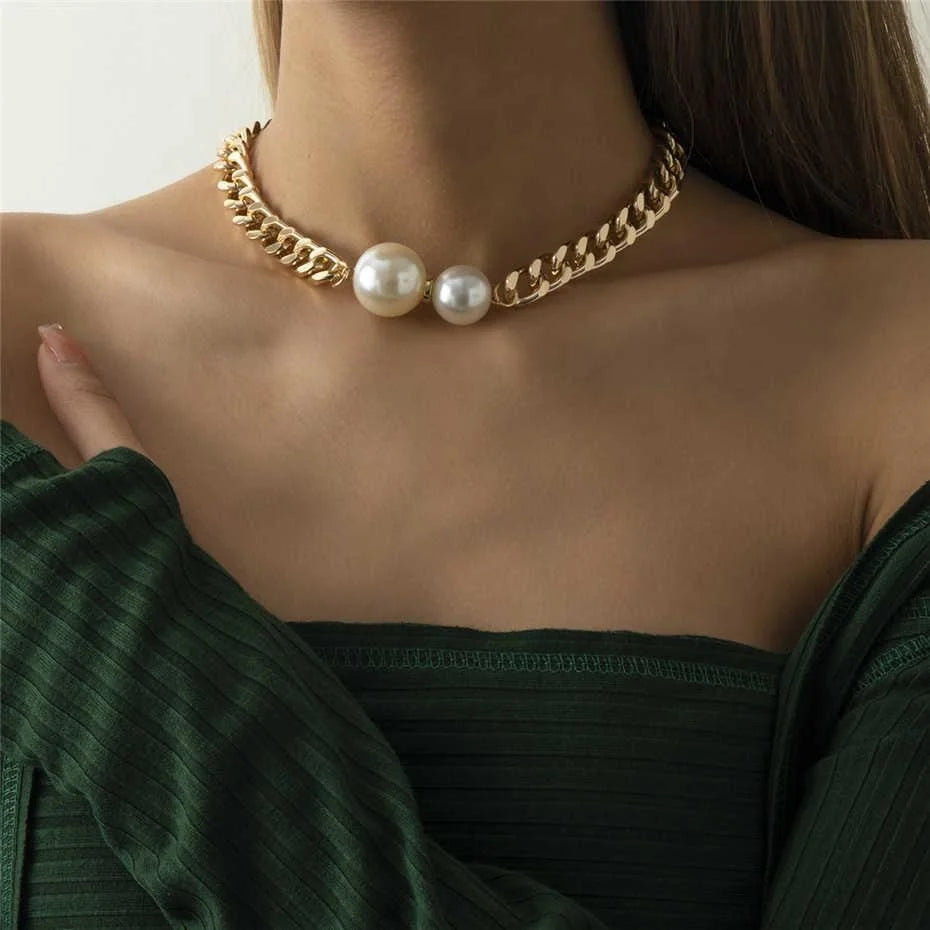 Smooth Cuban Necklaces Women Round Pearl