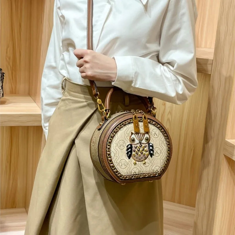 Handbag Light Luxury Handheld Round Bag 2024 Premium Genuine Leather