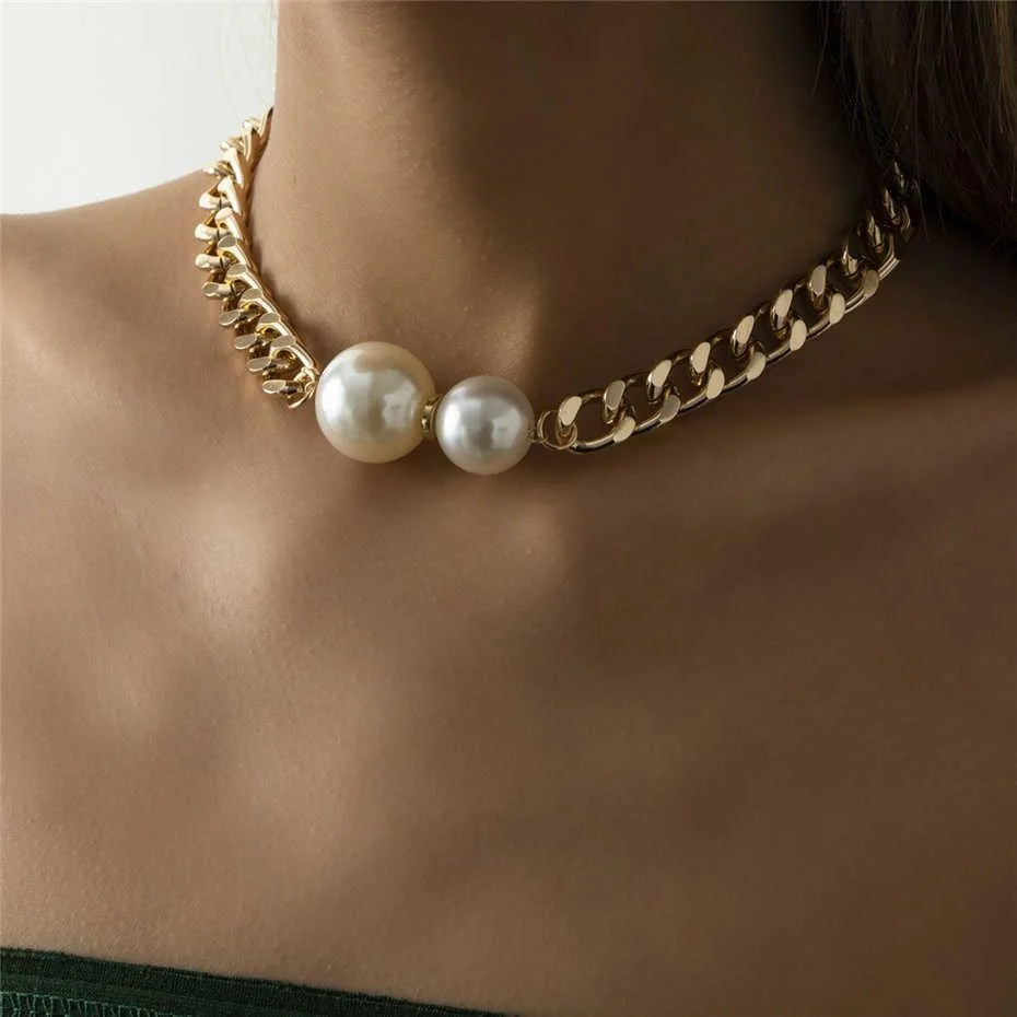 Smooth Cuban Necklaces Women Round Pearl