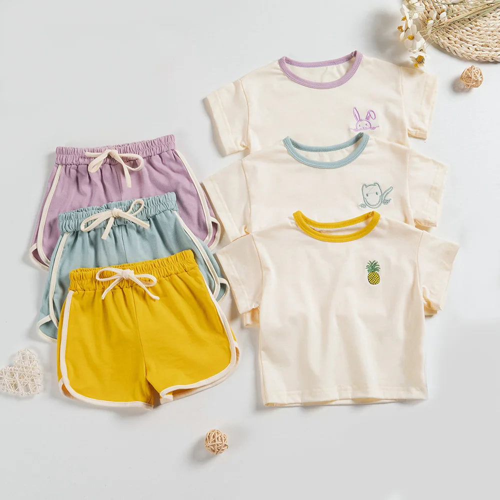 Baby Suits Short Sleeve Embroidery T-shirts and Pants 2PCS C