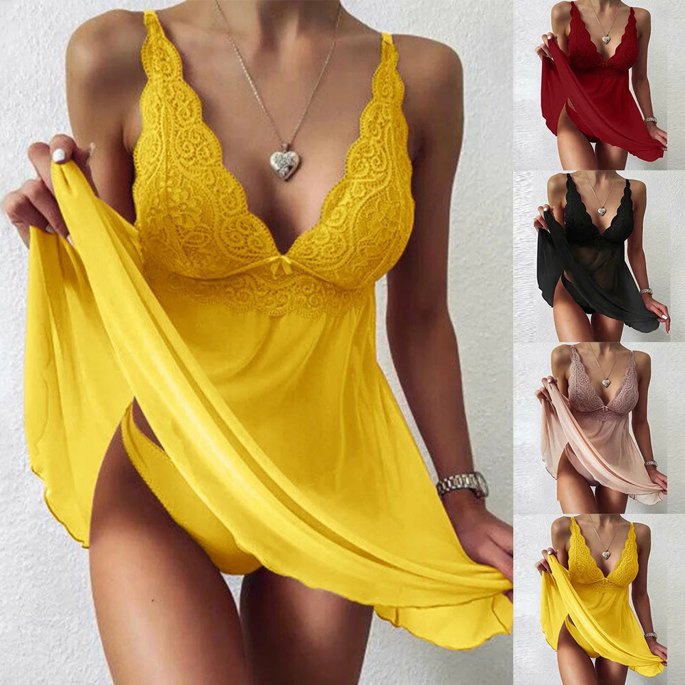 Lencería sexy para mujer con escote en V profundo y vestido ajustado