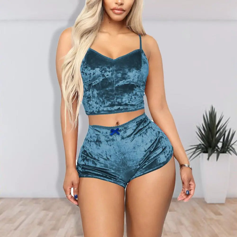 Spaghetti Strap Solid Backless Sleepwear Set