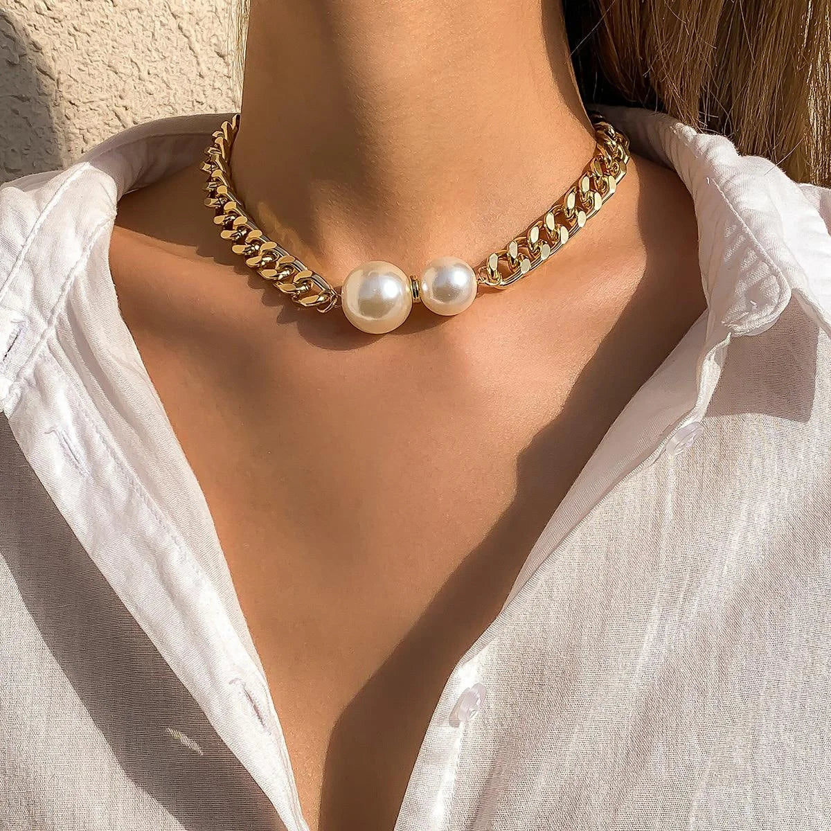 Smooth Cuban Necklaces Women Round Pearl