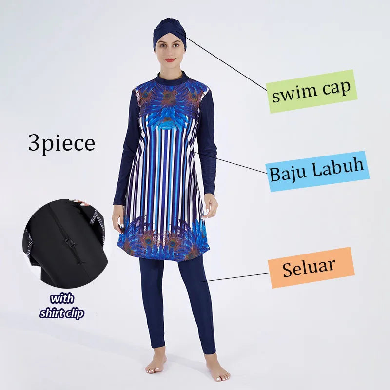 4 Pcs Long Sleeves Digital Printed Swimsuit