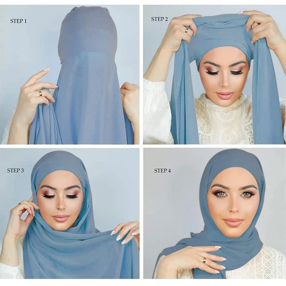 Hijjab With Cap Bonnet Instant Chiffon