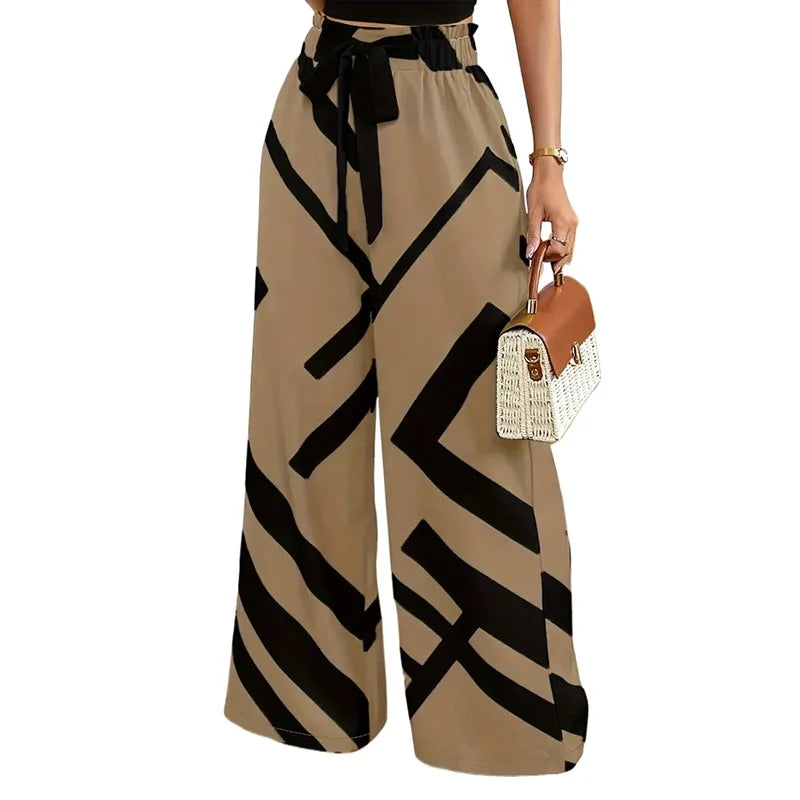 Women's Printed Pants with Waistband and Wide Leg