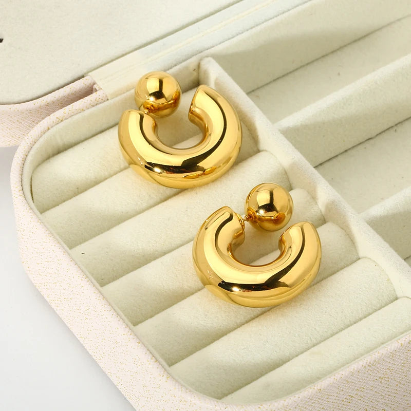 16K Gold Plated Stainless Steel Front Back Statement Hoop Earring