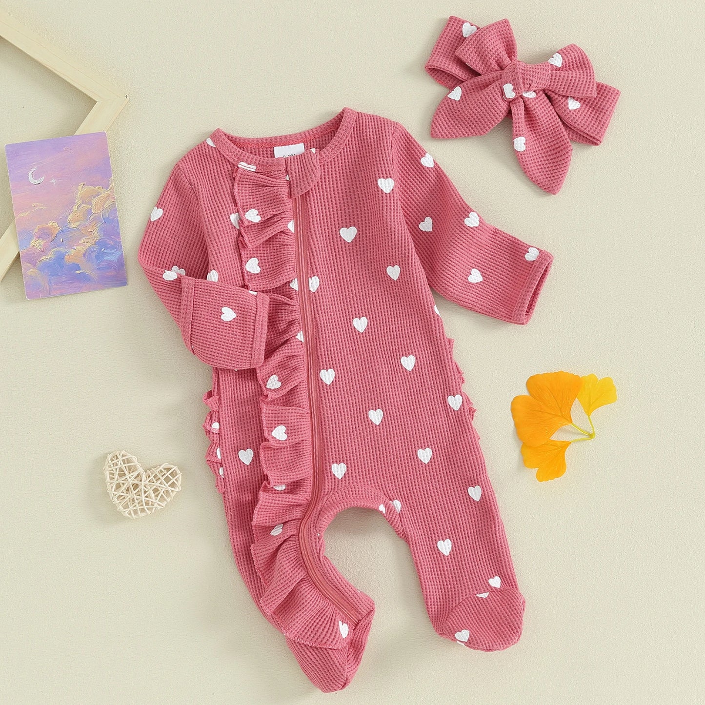 Baby Mädchen Jumpsuit mit Fußbedeckung zum Valentinstag