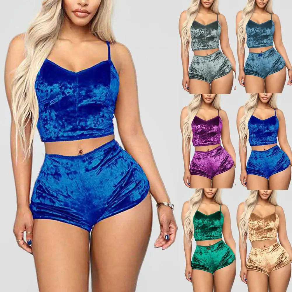 Spaghetti Strap Solid Backless Sleepwear Set