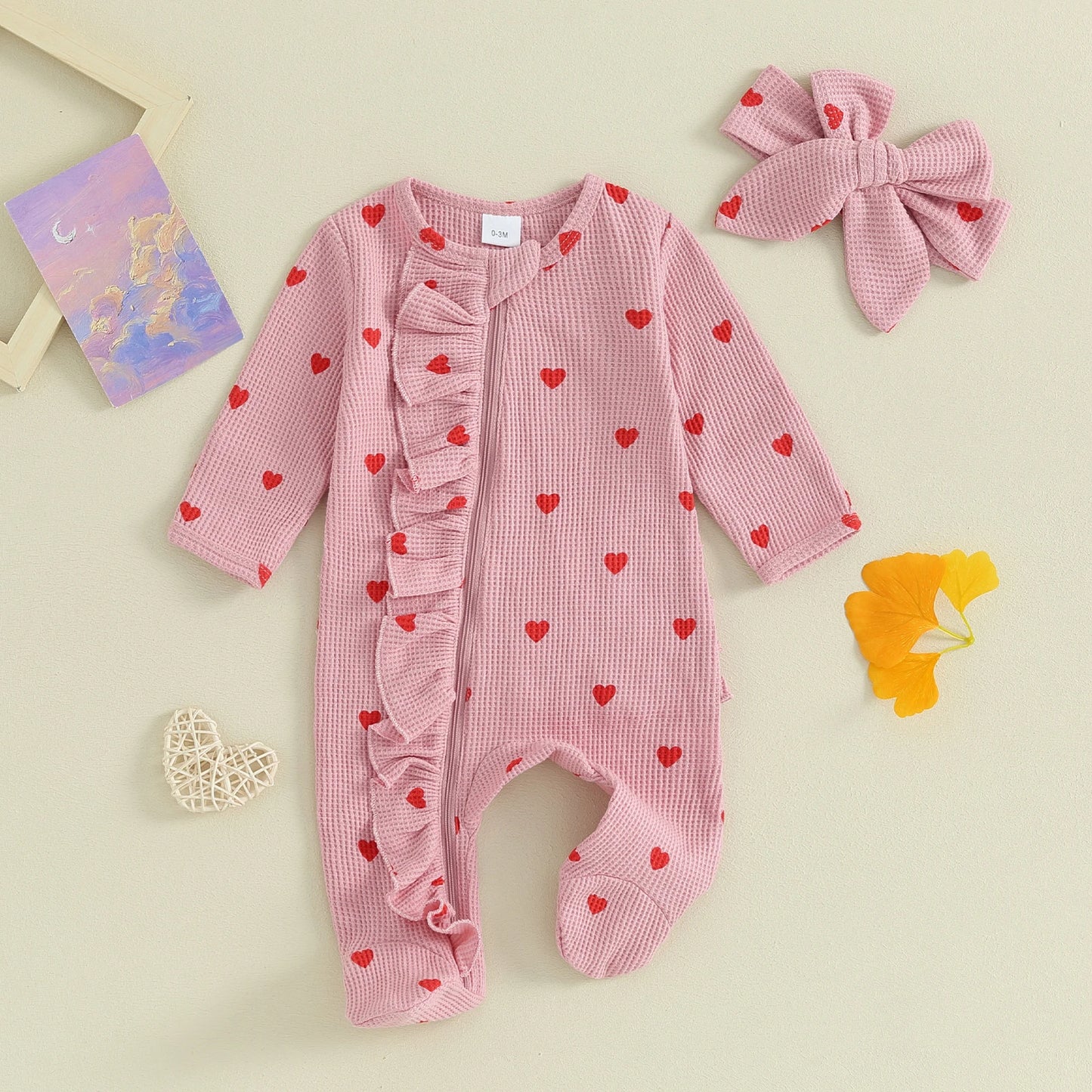 Baby Mädchen Jumpsuit mit Fußbedeckung zum Valentinstag