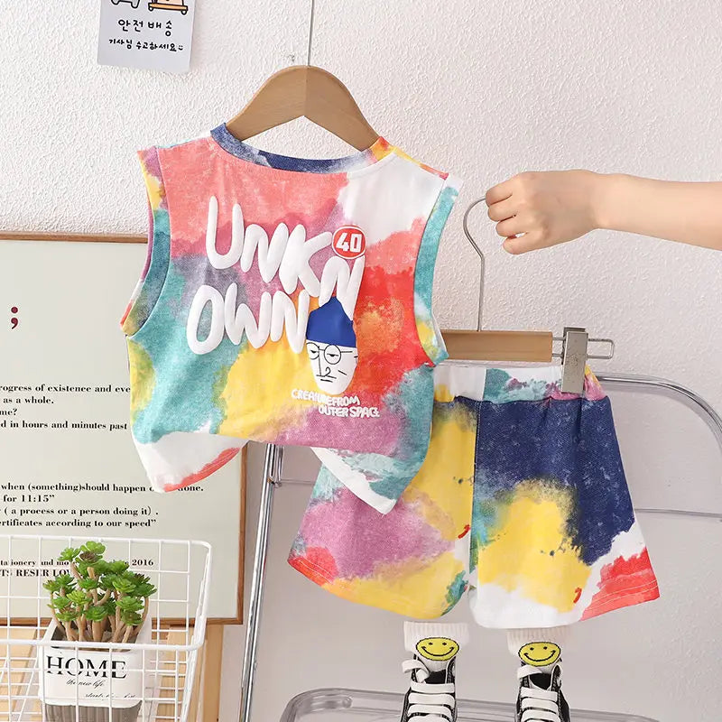 Summer Children Kid boys Cotton Clothes Full Printed Colorful set