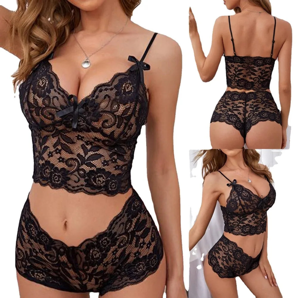 Conjunto de sujetador hueco de encaje de lencería sexy para mujer