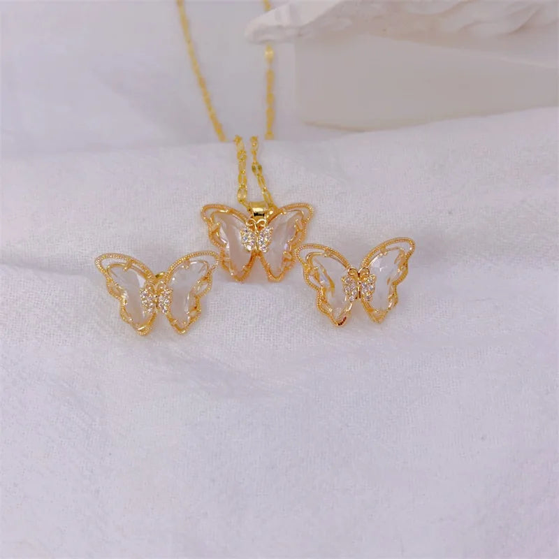 Butterfly Necklace Earrings Set Classic