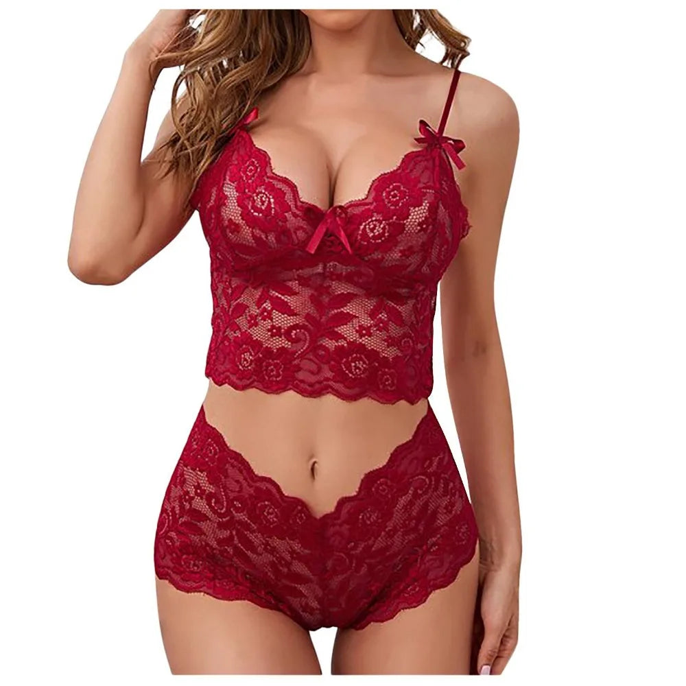 Conjunto de sujetador hueco de encaje de lencería sexy para mujer