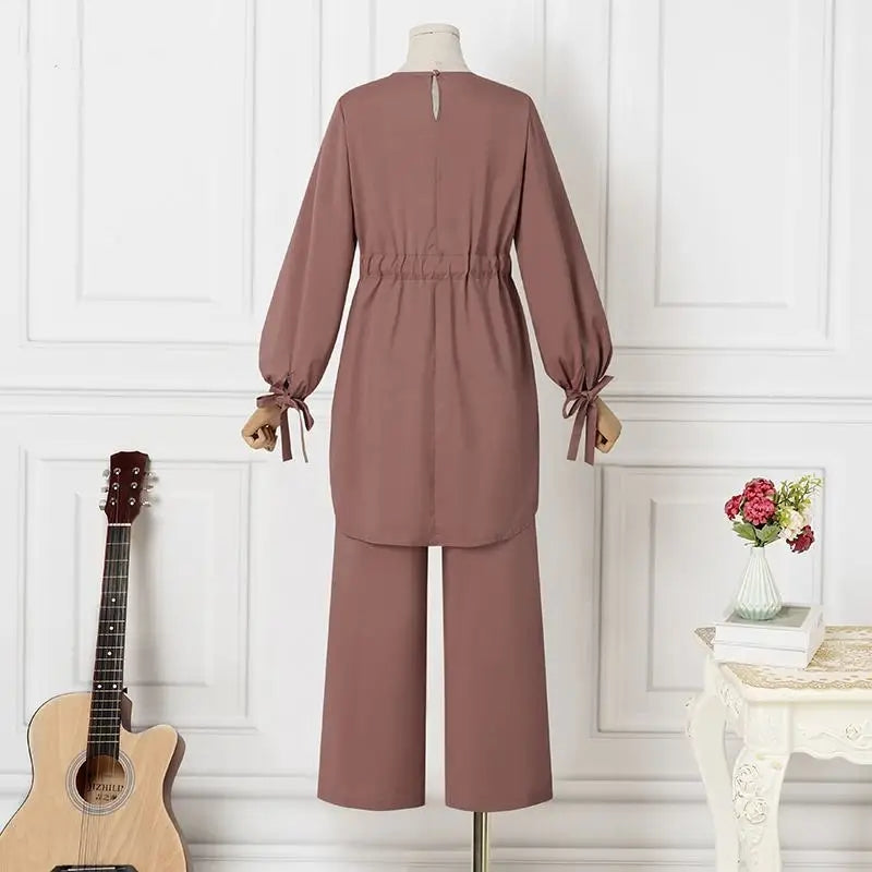 Zahra Matching Sets Long Sleeve Solid Color Tops And Loose Pant Suit