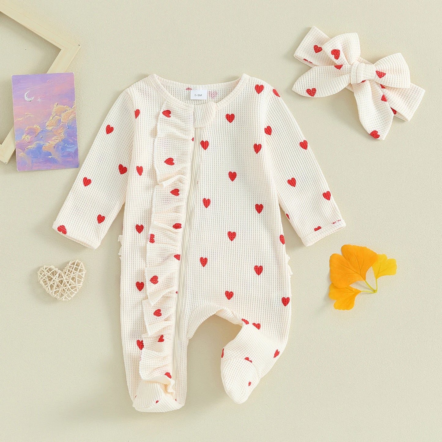 Baby Mädchen Jumpsuit mit Fußbedeckung zum Valentinstag