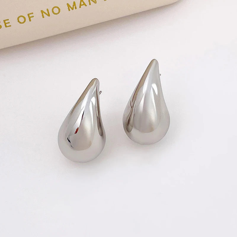 Stainless Steel 14K Gold Plated Water Drop Stud Statement Earring