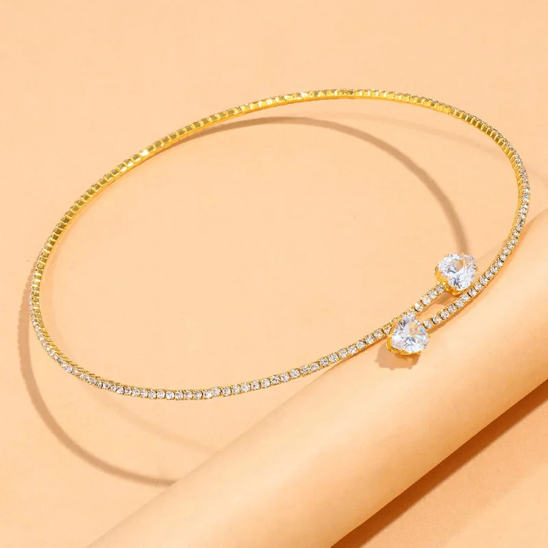 Fashion Rhinestone Heart Collar Choker Necklace