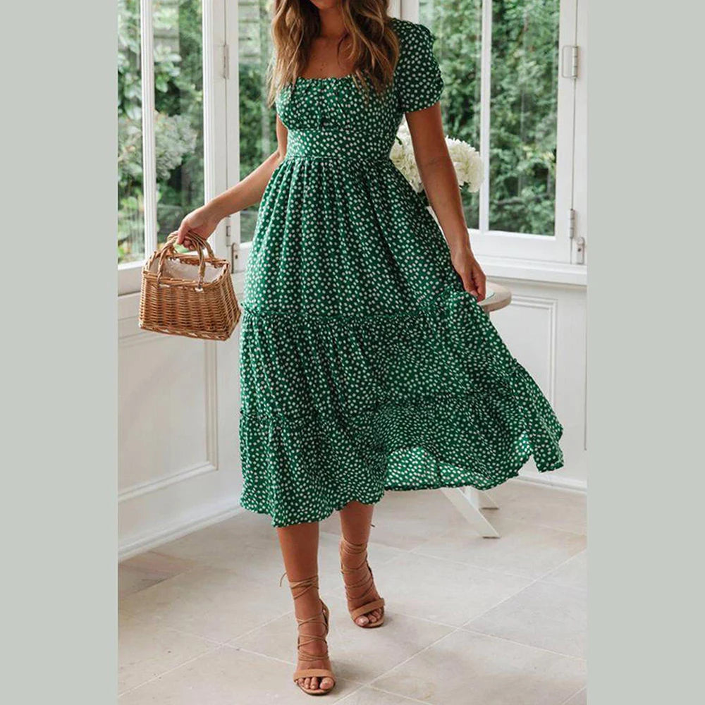 Summer Vacation Casual Short Sleeve Slim Fit Long Dress 2024