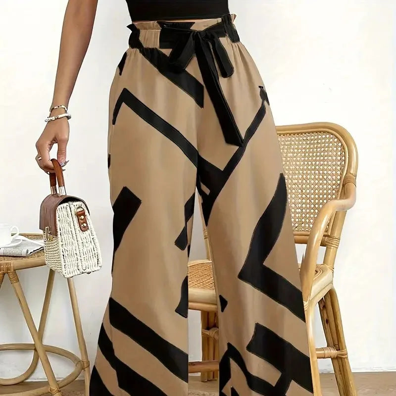 Women's Printed Pants with Waistband and Wide Leg