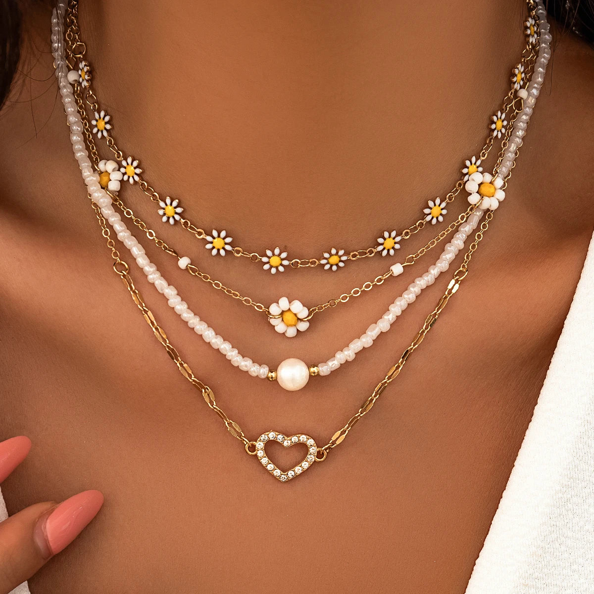 4Pcs Vintage Sunflower Flower Clavicle Chain Necklace