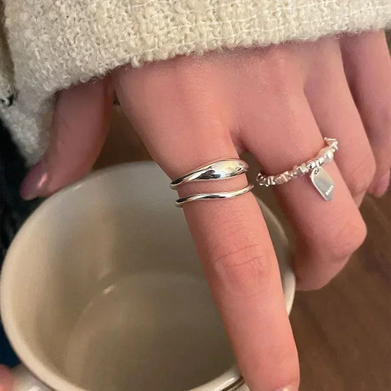 Sterling Silver Double Layer Broken Ring