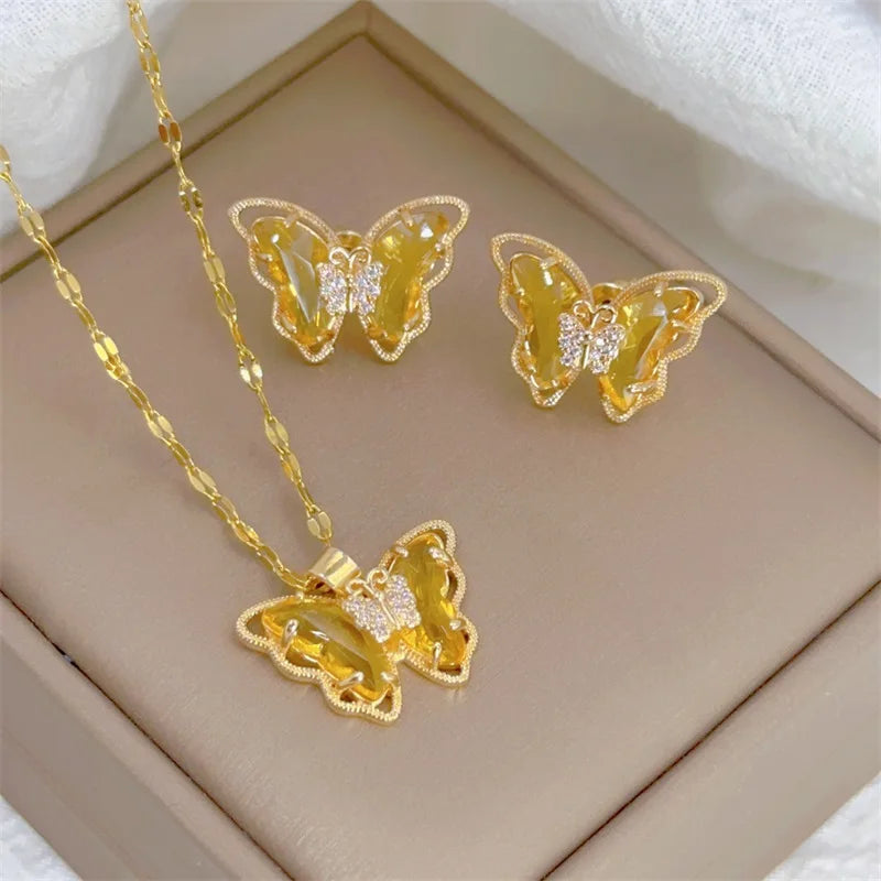 Butterfly Necklace Earrings Set Classic