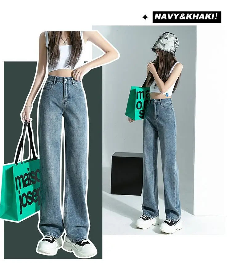 Vintage Straight Wide Leg Cargo Jeans Spring High