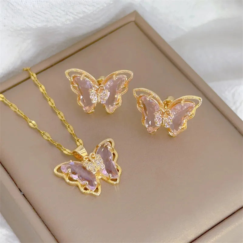 Butterfly Necklace Earrings Set Classic