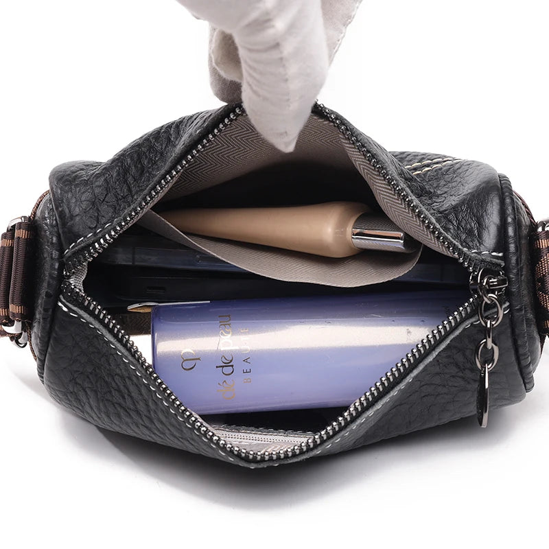 Portable Barrel Shaped Solid Color Soft  Leather Handbag