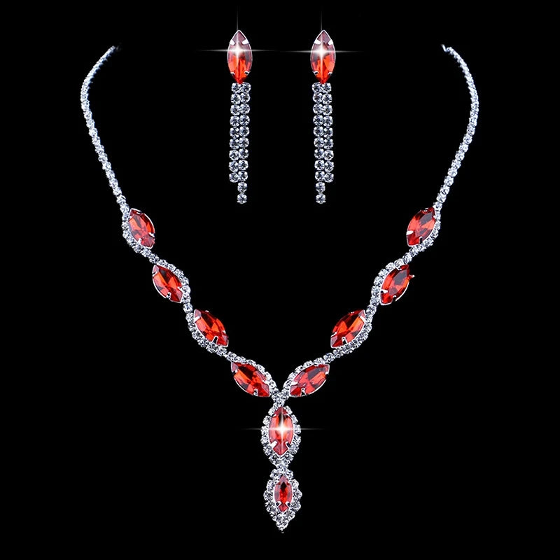 Fashion Blue Red Green Crystal Prom Wedding Jewelry Set