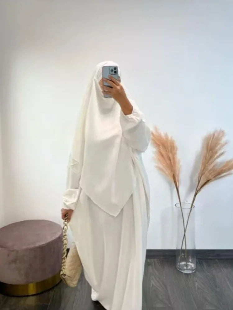 Eid Muslimische Frauen Lange Khimar 2-teiliges Set Abaya Kleid Gebetskleidung Hijab Volle Abdeckung Islamischer Ramadan Kaftan Djellaba 2023