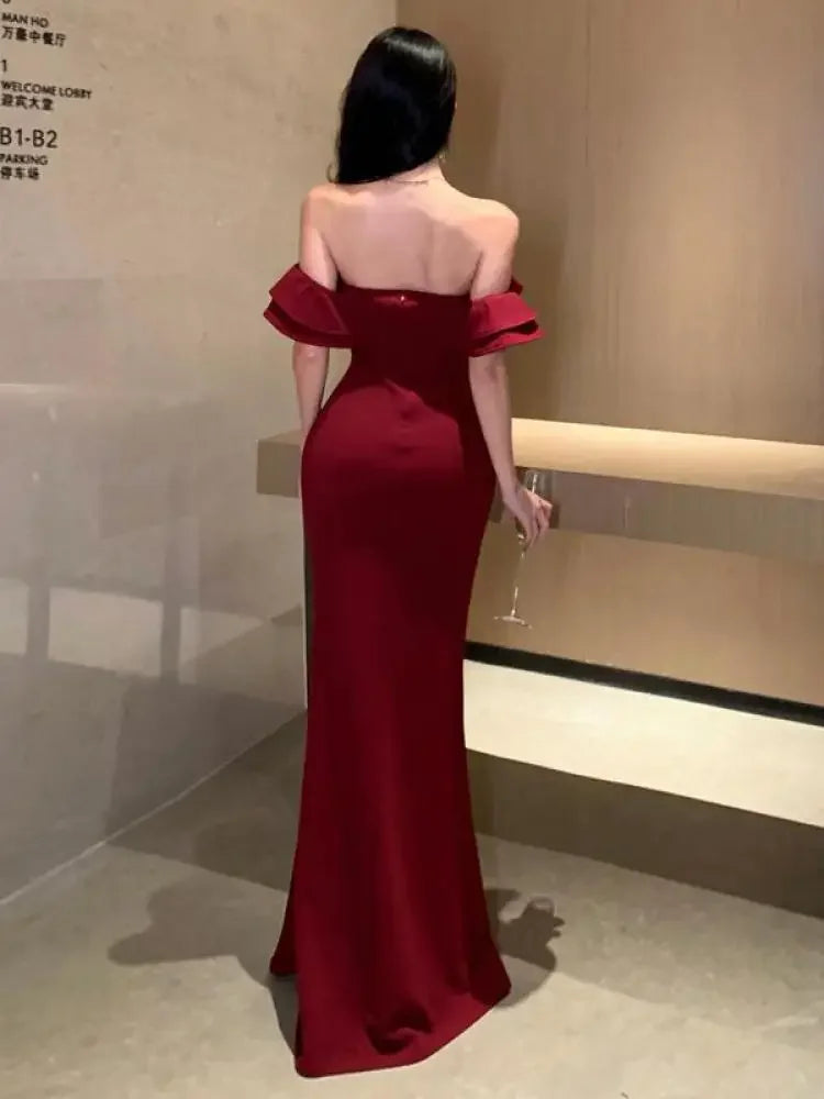 Sexy Backless High Split Ruffles Wrapped Hip Red 2024 Party Dress