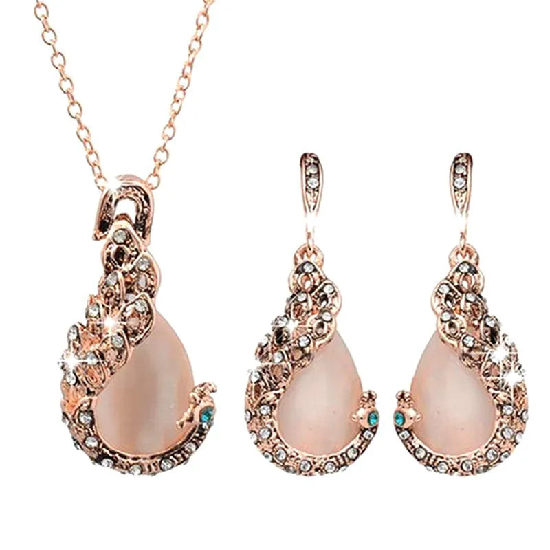 3pcs  Jewelry Sets Elegant Waterdrop Rhinestone Pendant Necklace Hook Earrings